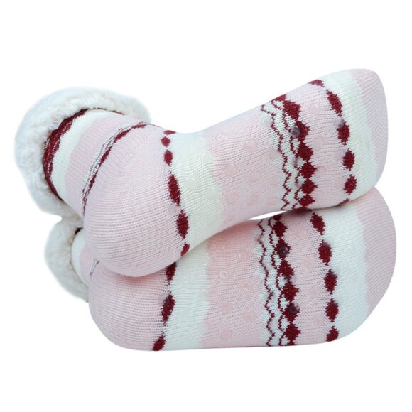 Women's Sherpa Non-Skid Heavy Socks - Pink/Red/White - NWT - Picture 3 of 7